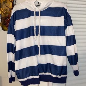Blue and White Striped Hoodie